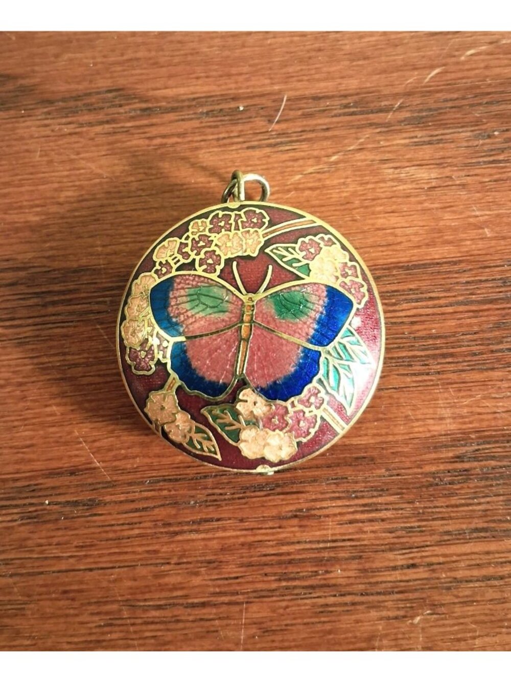 Vintage Pendant Butterfly and Floral Colorful Cloisonne